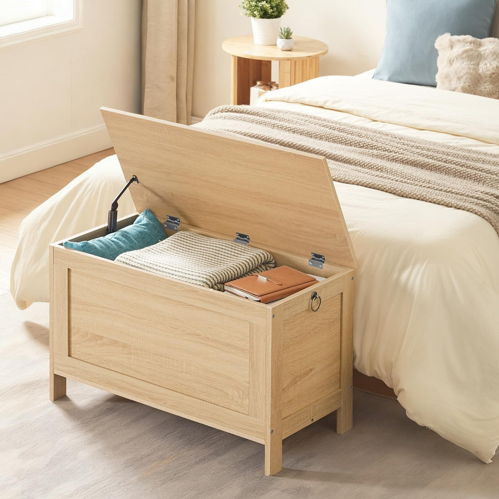 Toy Box, Retro Wooden Look Storage Chest with Safety Hinge, Entryway Storage Bench Supports 330 lb, 29.9 x 15.7 x