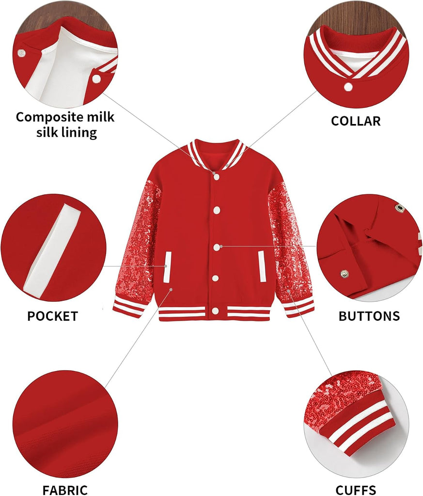Kids Varsity Baseball Bomber Jacket Uniform Unisex Boys Girls