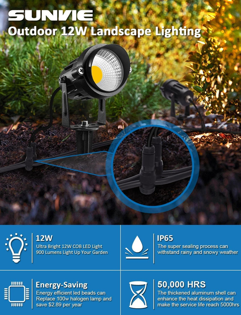 24 Pack Low Voltage Landscape Lights LED 12W Landscape Lighting with connectors AC/DC 12V-24V Outdoor Spotlight IP65
