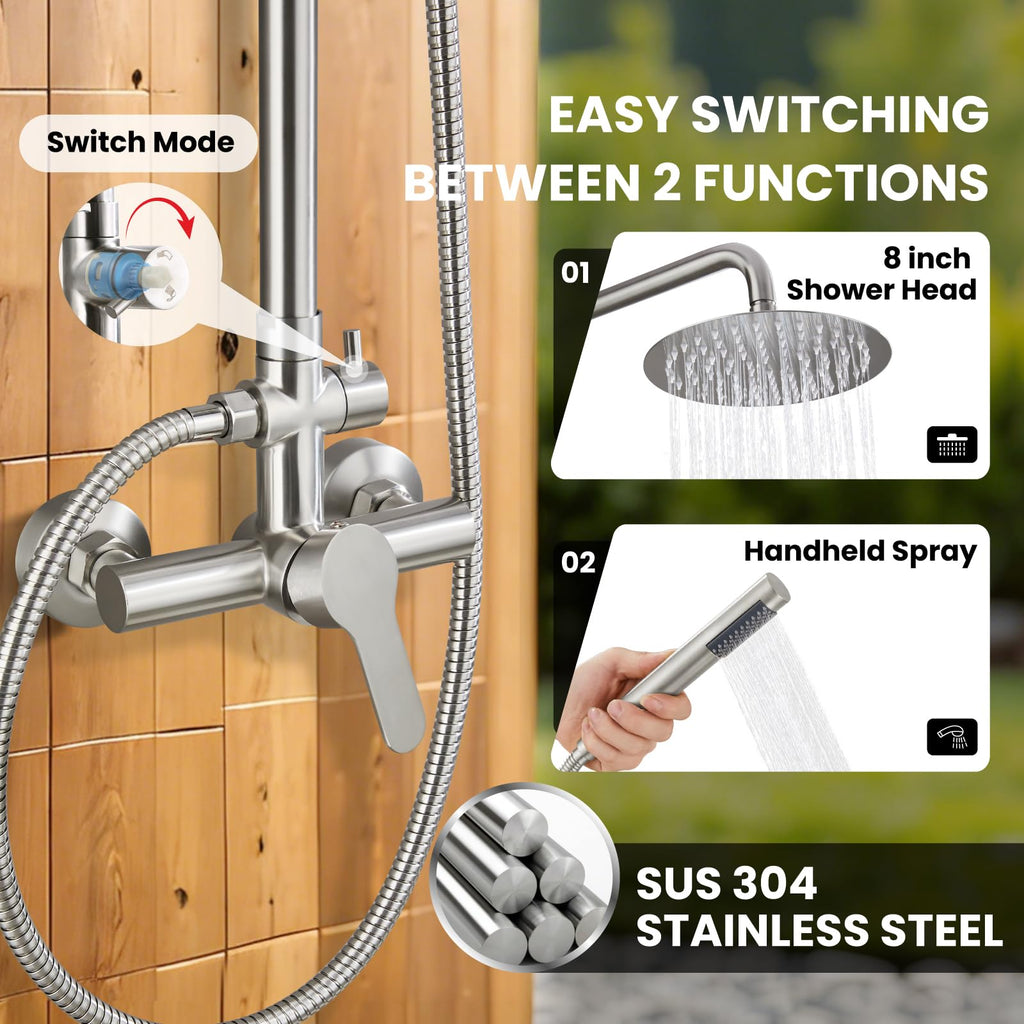 Outdoor Shower Kit 304 Stainless Steel, Brushed Nickel, 8 Inch