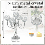 5 Arm Metal Crystal Candelabra Centerpiece - 13.4 Inch Elegant Candle Holder with Crystal Beadsable Decoration (4