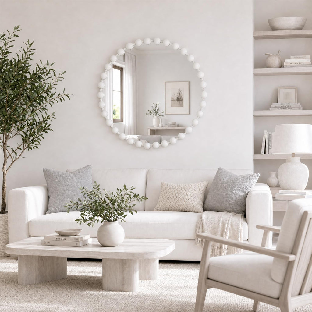 Park 36 inch White Round Mirror, Round Mirrors for Wall Decor, Metal Frame Circle Mirrors, Circle Wall Metal Art