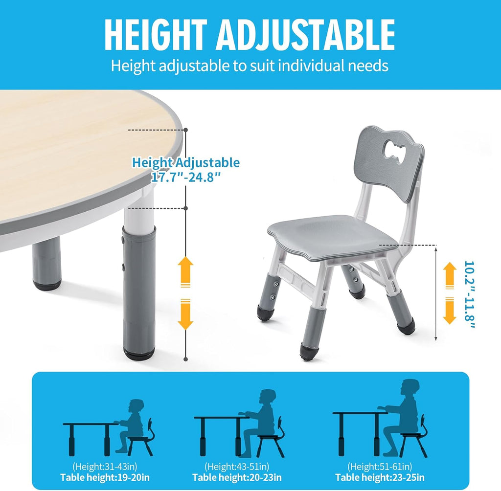Kids Round Activity Table and Chairs Set, Height Adjustable Plastic Children Art Desk with 2 Seats, Kids Set Table Set