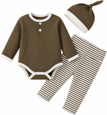 Organic Cotton Newborn Baby Boy Clothes 3PCS Romper Pants Hat Set