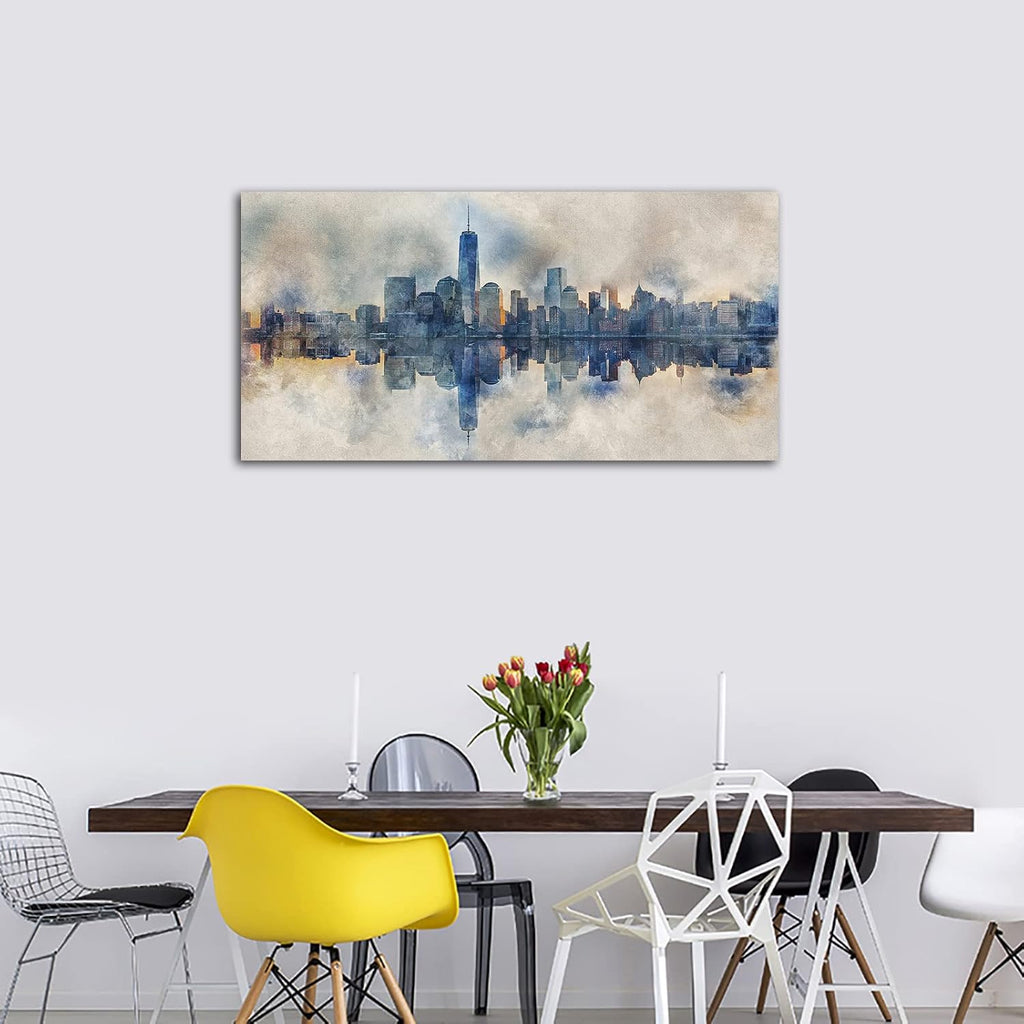 Extra Large New York Skyline Wall Art Abstract City Reflection Canvas Picture Print Modern Gray Canvas Artwork