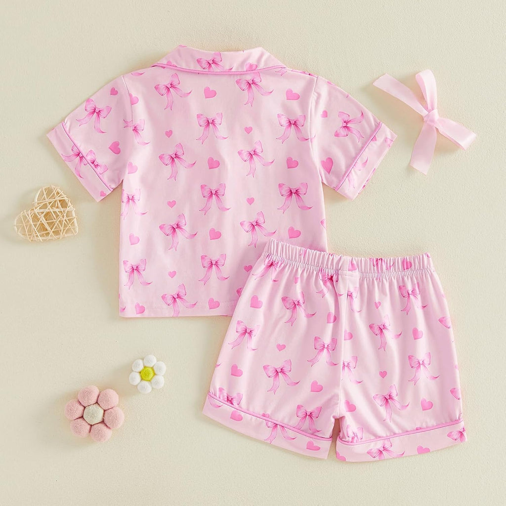 Toddler Baby Girl Pajamas Set Summer Floral Short Sleeve Button Down Shirt Top and Shorts 2pcs Pjs Sets Sleepwear