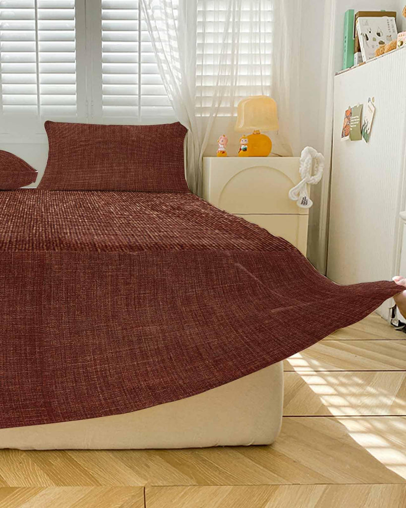 Ruffle Skirt Bedspread for Bed Vintage Dark Brown Linen 2 Piece Bedding Cover with Pillow Sham, 18In Drop