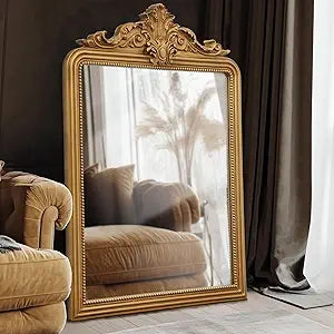 Gold Antique Decorative Mirror: 24" x 36" Baroque Large Vintage Wall Vanity Mirror - Traditional Ornate Resin