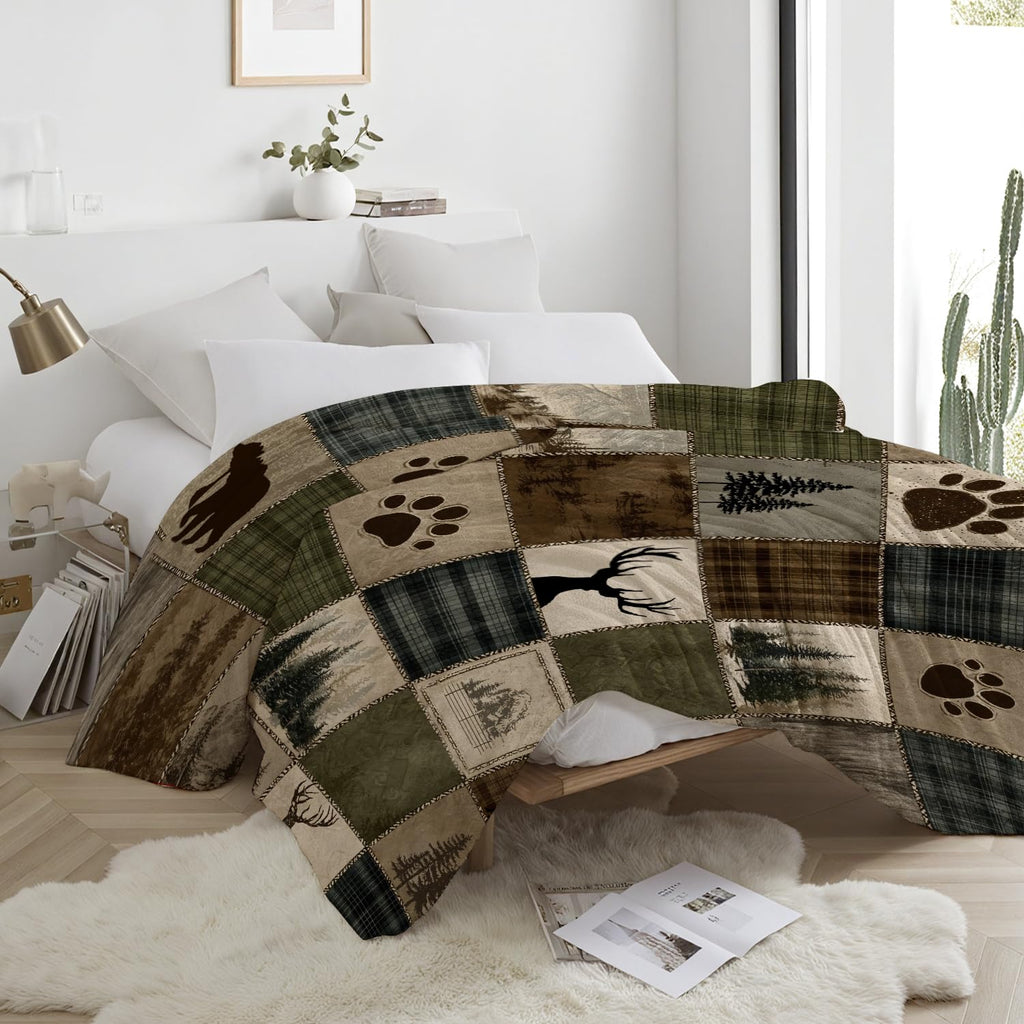 Rustic Cabin Forest Vintage Patchwork Plaid Blanket, 60x80 Inch