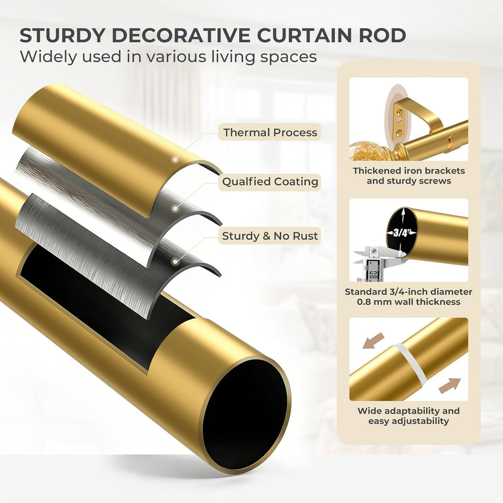 Gold Decorative Crystal Curtain Rods: Heavy Duty Adjustable Window Curtains Rods for Bedroom Living Room