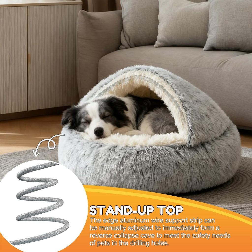 2-in-1 Dog Bed: Upgraded Aluminum Rim Support & Non Slip Bottom - Cozy Cave + Blanket for Large Medium Dogs Under 20