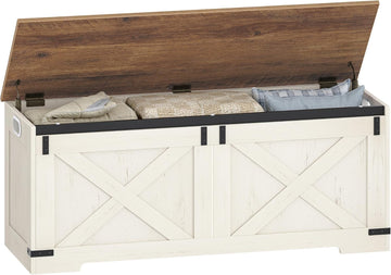 47" Farmhouse Storage Chest and Bench | 59 Gal | 330lb Seat | FSC Wood | Soft-Close Hinges | Storage | Easy Assembly