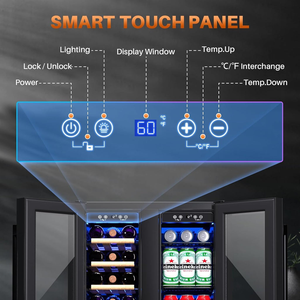 Wine and Beverage Refrigerator 24 Inch, Dual Zone Wine and Beverage Cooler with 
