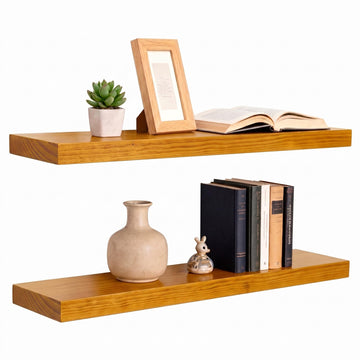 Floating Shelves for Wall 32 Inch Solid Real Wood Shelves Set of 2 Rustic Farmhouse Wall Mounted Wood Shelf Living