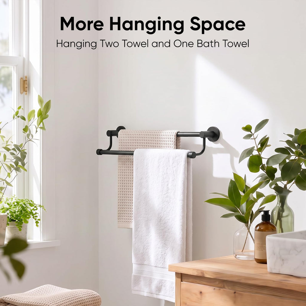 Double Towel Bar Towel Rack Bath Wall Mounted Matte Black