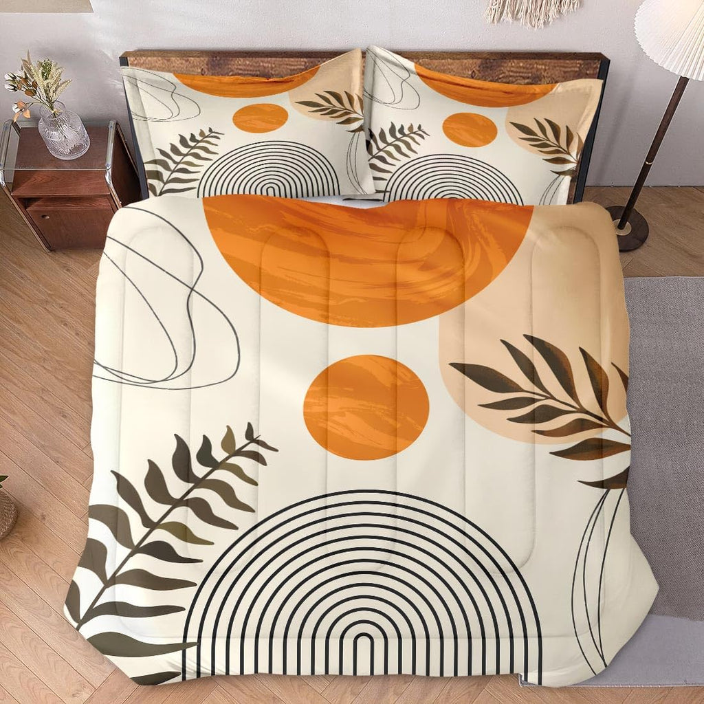 Queen Comforter Set, 3 Pieces Boho Geometric Bedding, All Season