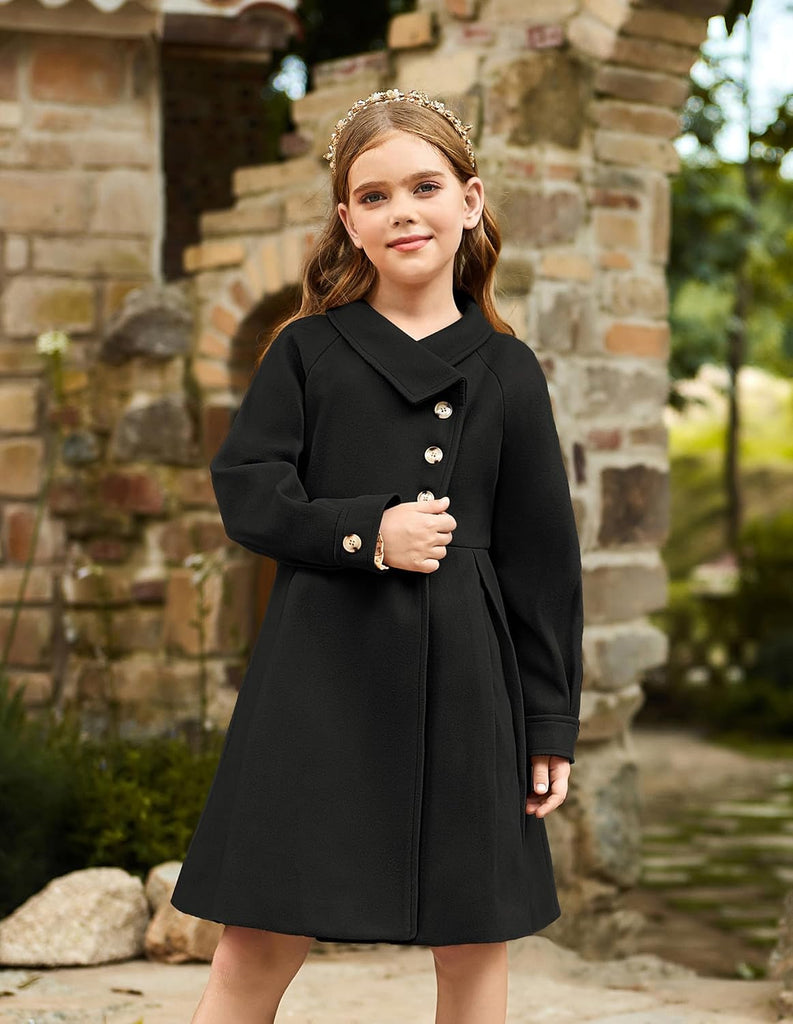 Girls Peacoat Dress Coat Wool Lapel Jacket Fall Winter Outfit