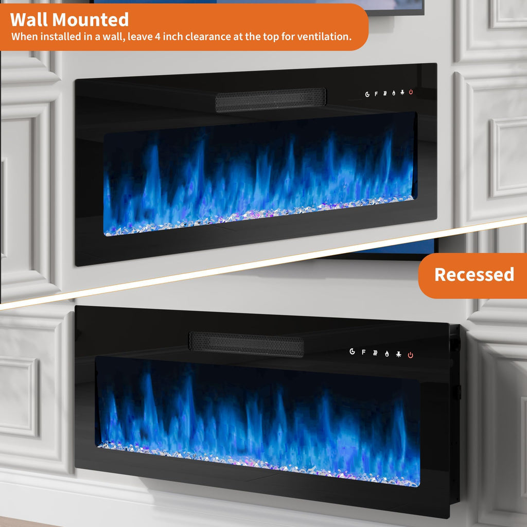 36 Inch Electric Fireplace Insert, Wall Mount Recessed with Remote