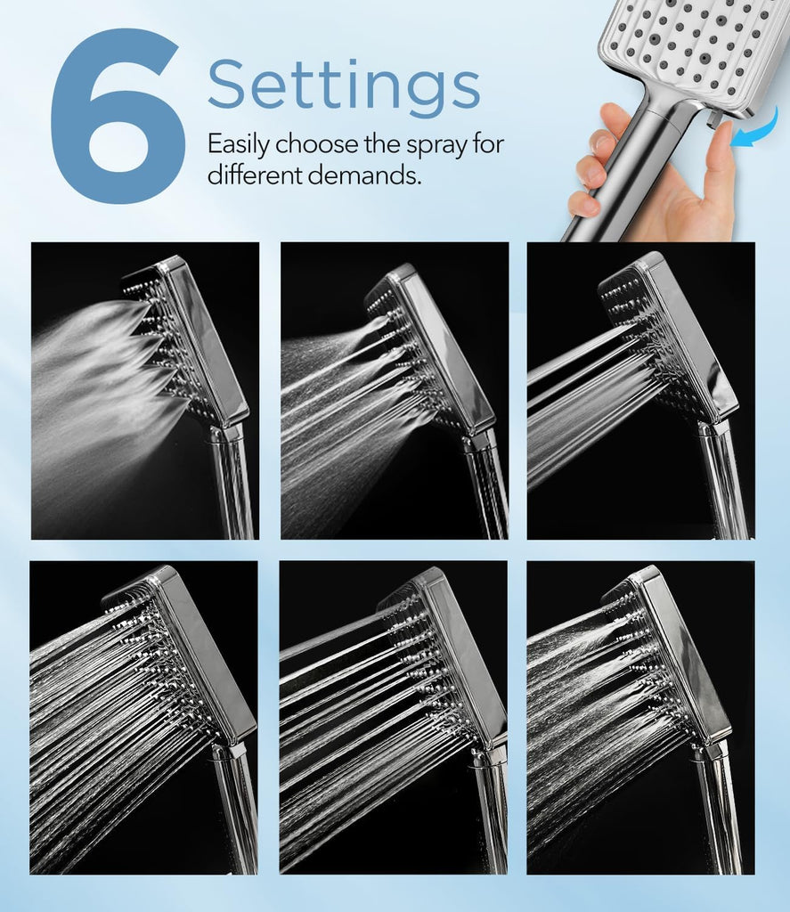 Filtered Shower Head with Handheld, High Pressure, 6 Modes, Chrome