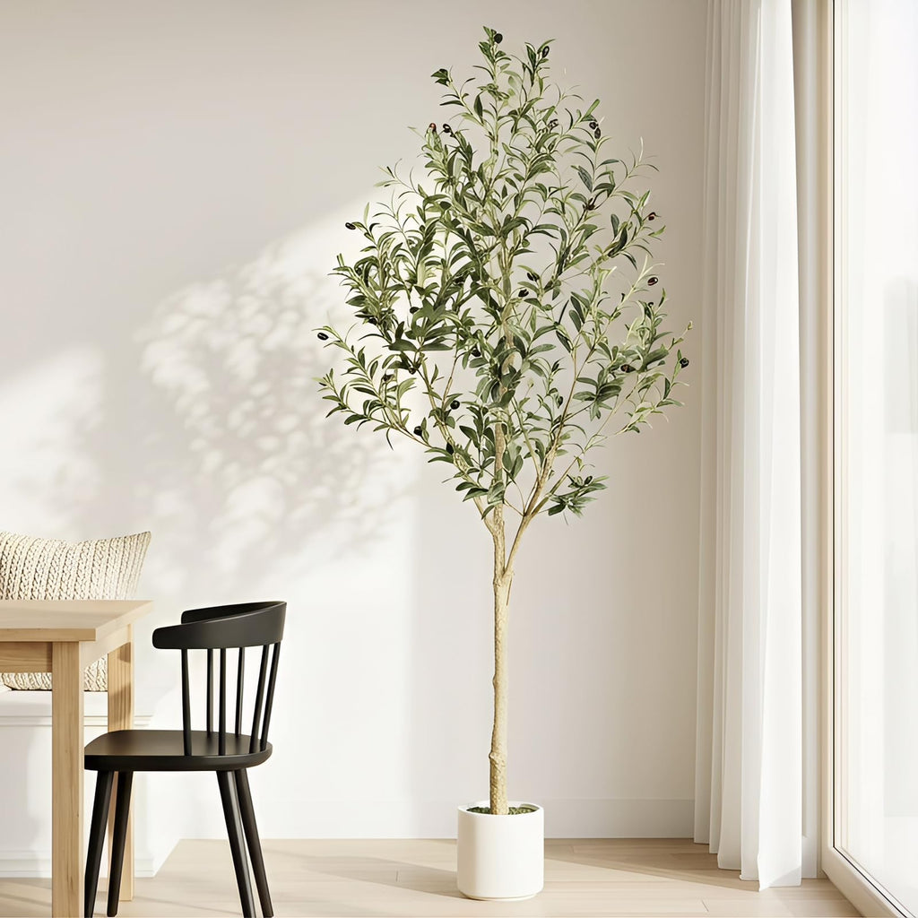 Faux Olive Tree 6ft with Sturdy White Planter, Artificial Olive Tree