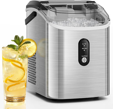 Nugget Ice Makers Countertop with Auto-Cleaning, 35lbs/Day, Portable Sonic Ice Machine with Handle, Basket and Scoop