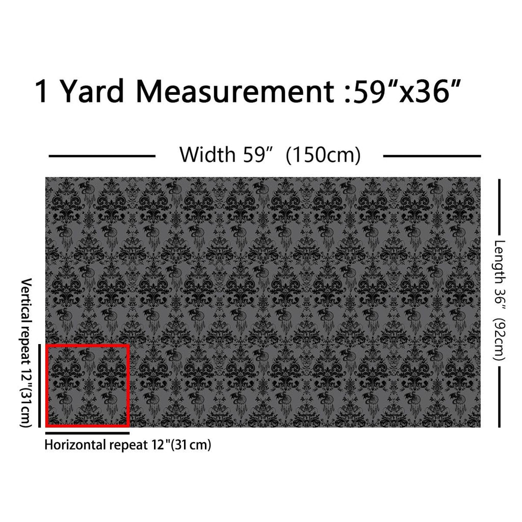 Gothic Dragon Dreamcatcher Upholstery Fabric for Chairs Black and Grey Damask Fabric by The Yard 362"x63", Exotic