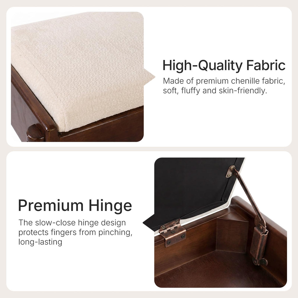39.3" Solid Wood Shoe Rack Bench with Flip-Top Storage, 2 Tier Shoe Rack Bench with Chenille Cushion, Closet