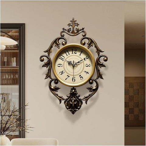 Vintage Wall Clock, Antique Decor, Battery Operated,Non Ticking European Style Metal Wall Clock