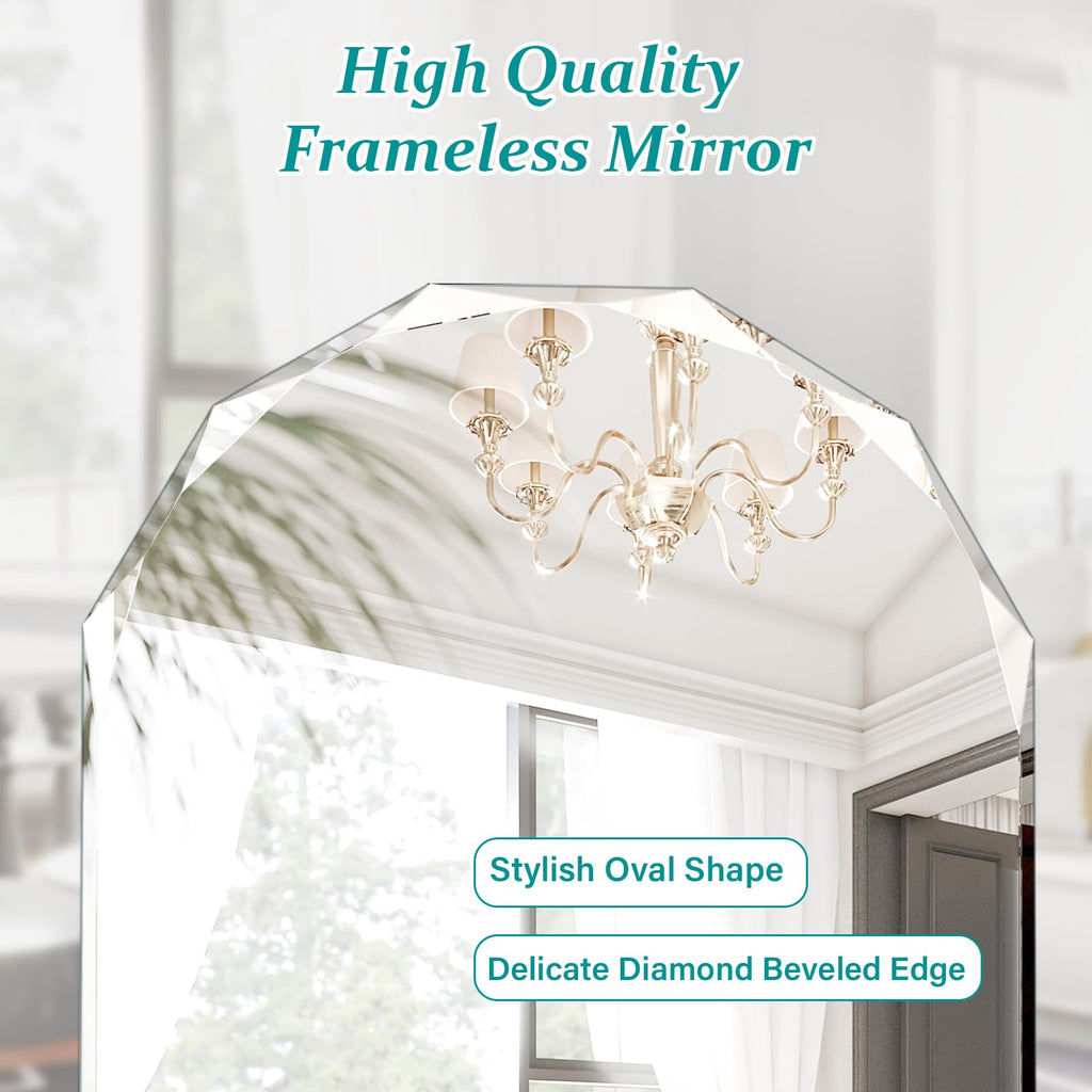 Single Beveled Edge Bathroom Vanity, 20" x 28" Oval Wall, Shatterproof Frameless for Over Sink, Restroom