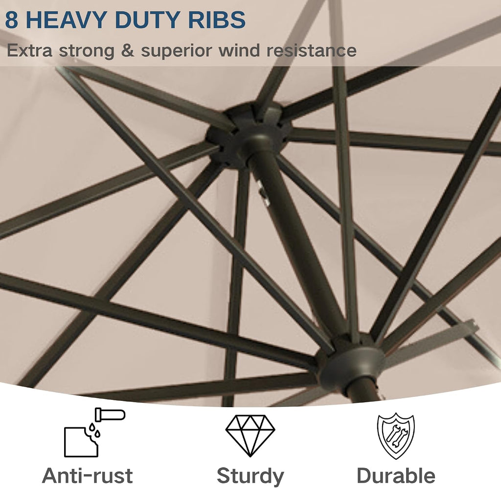 9' Solar LED Patio Umbrella with Tilt & Crank|8 Sturdy Ribs,UV Protection,Outdoor Market Table Umbrella