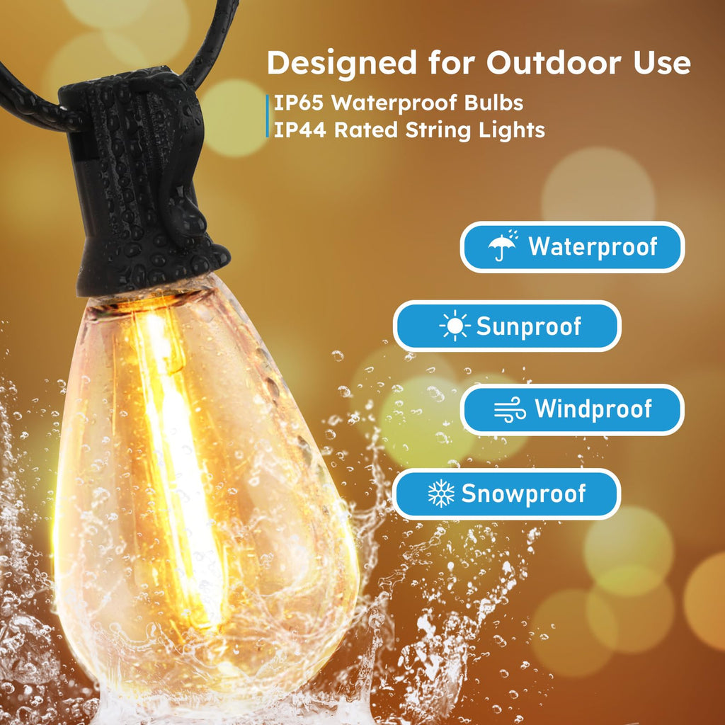 LED Outdoor String Lights, Waterproof Patio Lights Dimmable