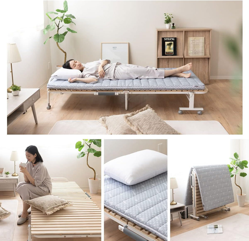 Wooden Slatted Folding Bed Frame, Foldable Rollaway Sturdy Paulownia Japanese Futon Mattress Tatami Natural No