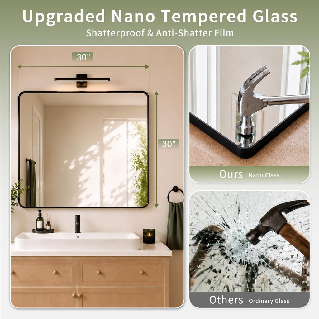 30x30 Inch Black Bathroom Mirror for Over Sink