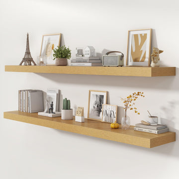 72 Inch Floating Shelves, 12'' Deep Oak Shelves for Wall Set of 2