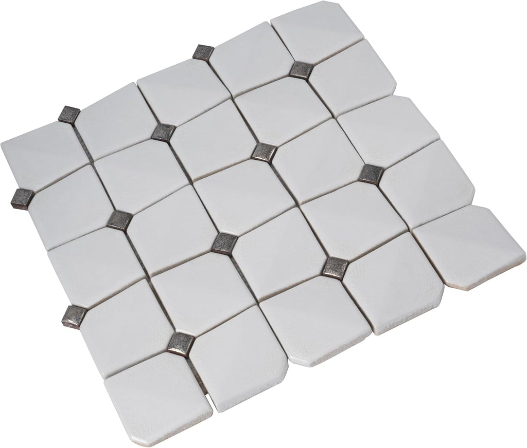 Chevron Square Ceramic Tile White 12x12 Polished 5 sq ft/case 5-Pack | Glazed decorative sheets. Kitchen backsplash