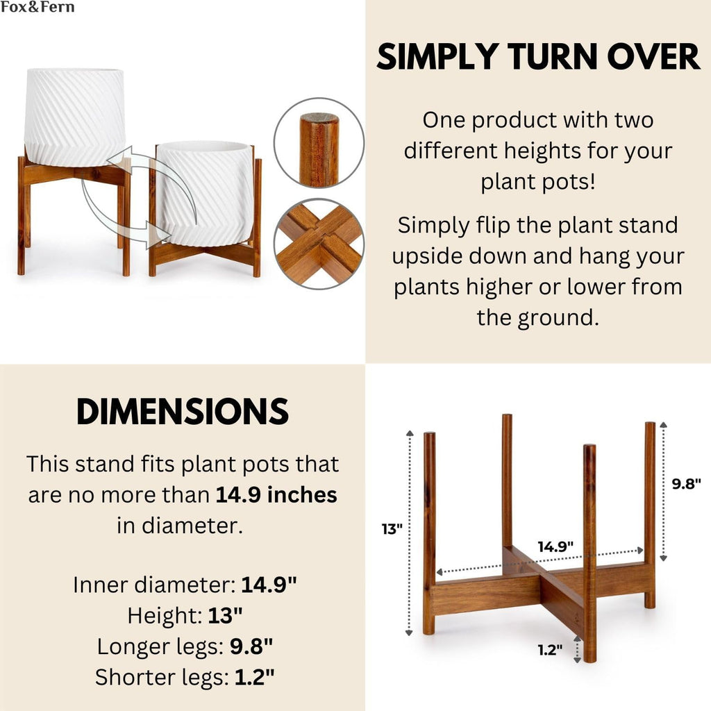 Mid Century Plant Stands for Indoor Planters, Acacia, 14.9 Inch | Plug In Design, Holds 200 lbs, Two High Options