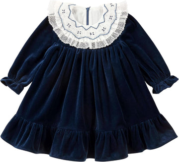 Baby Girls' Dresses,Toddler Vintage Christmas Party Velvet Fall Dress with Long Ruffle Sleeve and Peter pan Collar