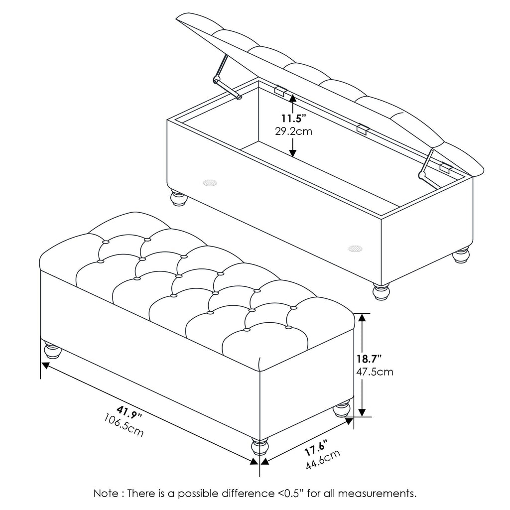 Laval Button Tufted Storage Ottoman Bench, Glacier