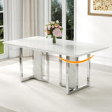 67 Inch Faux Marble Dining Table, White Rectangular Kitchen Dining Table, 1.8 Inch Thick Mid Century Modern Dining