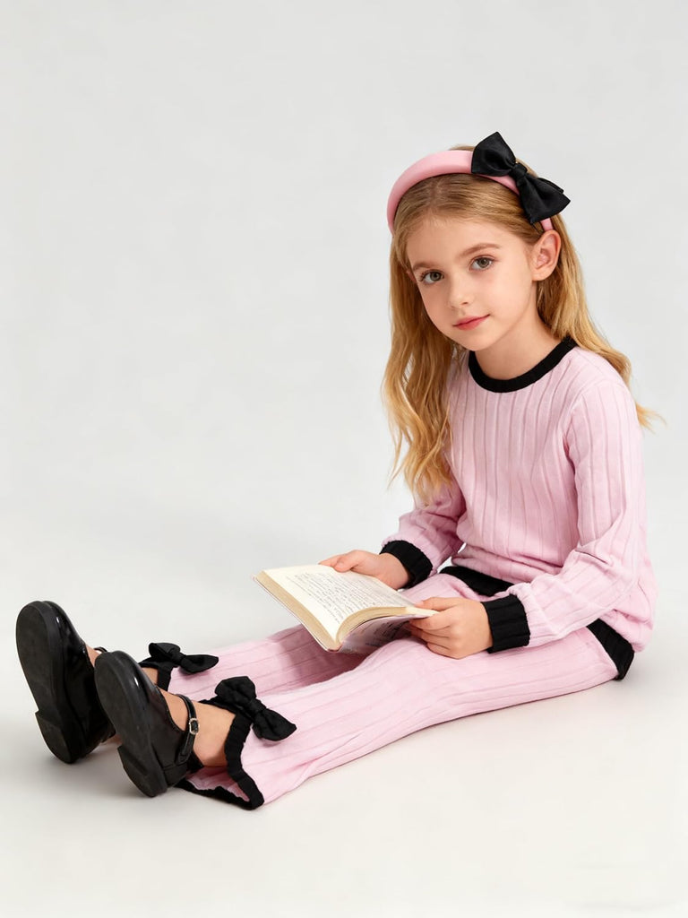 Toddler Girls Clothes Ribbed Color Block Pullover Tops + Flare Pants Set Fall Outfits