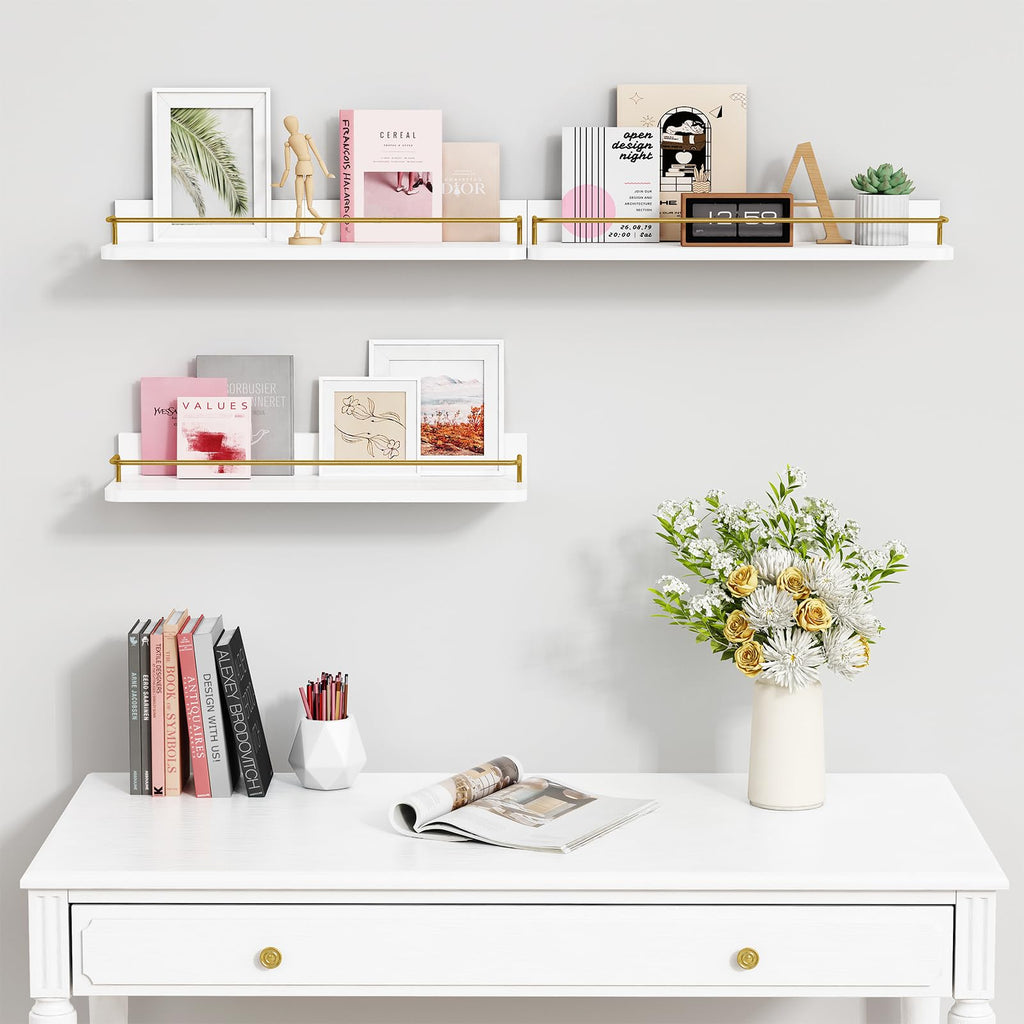 Gold Floating Shelves for Wall Decor, Bathroom Shelves Over Toilet