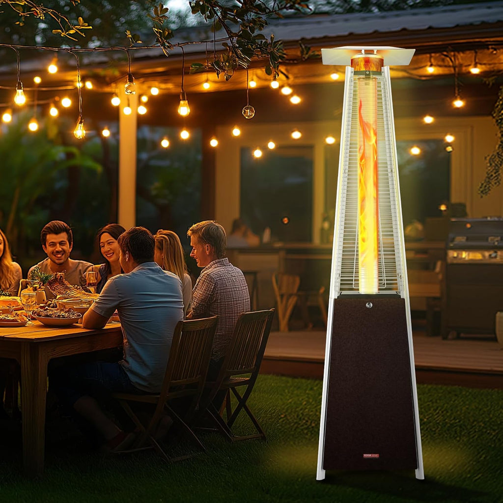 Patio Heater for Outdoor Use, 48000BTU Pyramid Propane Heater w/Wheels, Quartz Glass Tube Outdoor Patio Flame Heater