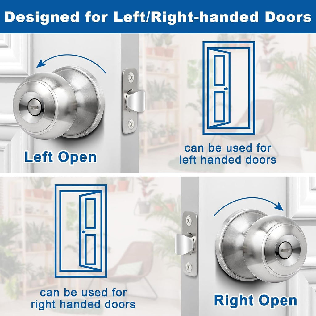 Privacy Door Knob, 5 Pack Brushed Nickel Round Keyless Doorknobs