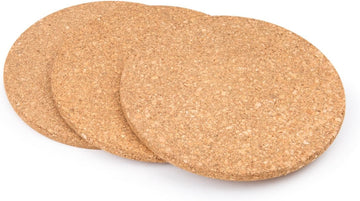 Round Cork Trivets Dishes, Pots, Pans and Plants, 7.25" Diameter x 0.5" Thick Hot Pads,4440 - Set of 3