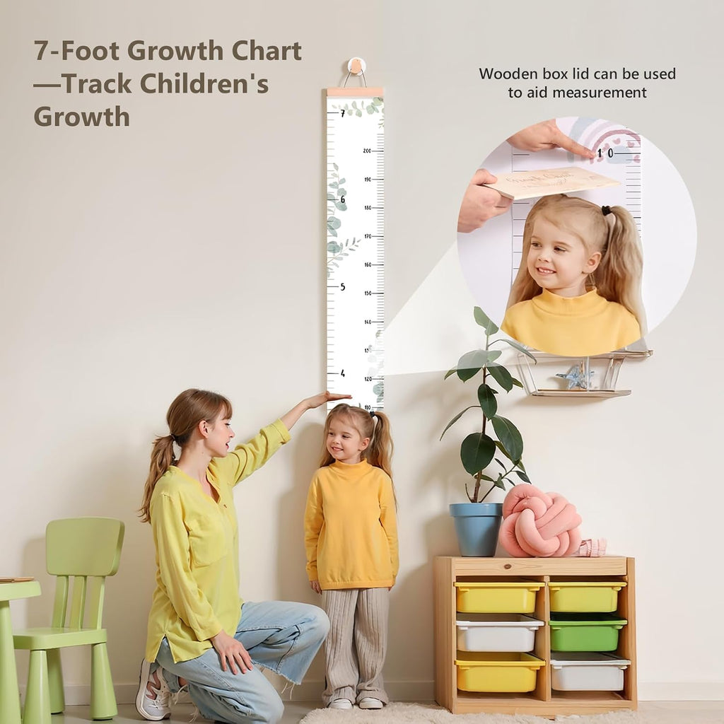 Growth Chart for Wall 7 Ft Height Chart with Keepsake Box & Hook Waterproof Canvas Measure Wall Ruler Removable