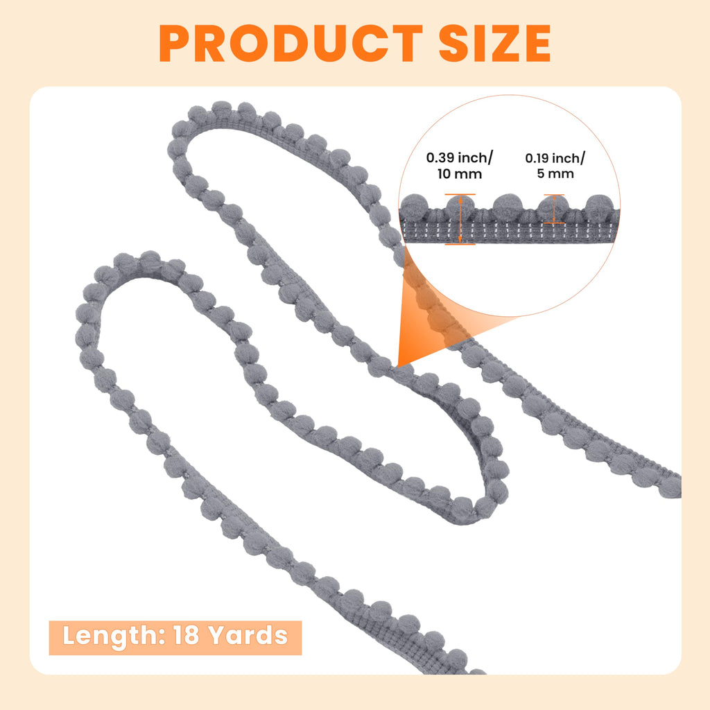 Pom Pom Trim, 3/8" Wide Ball Fringe (Light Gray) - 18 Yards