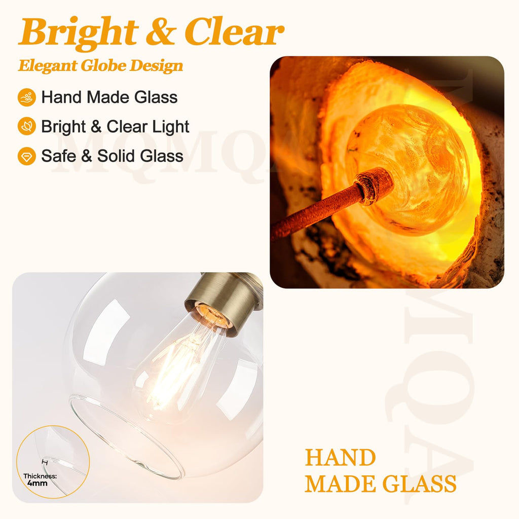 2 Pack Modern Globe Pendant Lights Kitchen Island Clear Glass