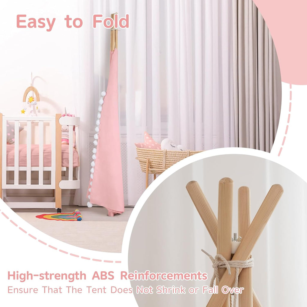 Teepee Tent for Kids with Padded Mat Cotton Canvas Kids Tent with Pompom for Toddlers Indoor Play Tent for Girls Boys