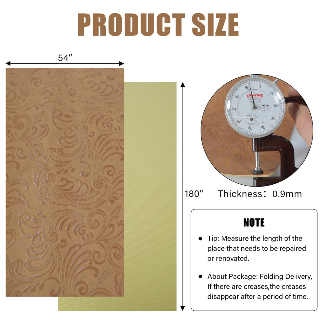 Faux Leather Fabric, 54"x180" Thick Durable Synthetic Upholstery Embossed Leather Vinyl, Soft Waterproof Durable