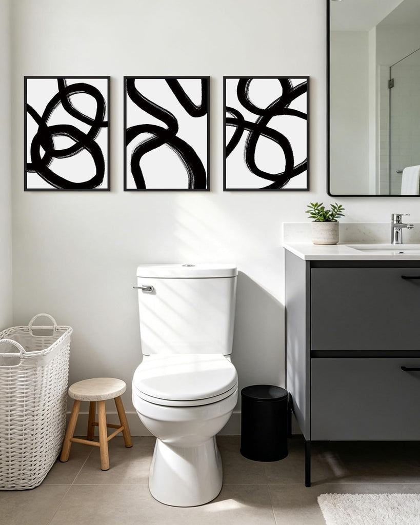 Black and White Abstract Framed Wall Art 12x16in Black Frame